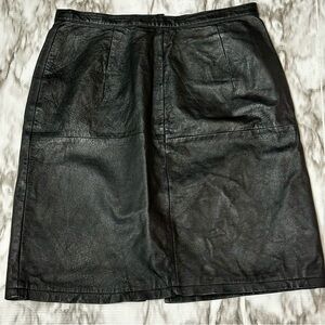 Vintage Black Leather Skirt 80s Goth Grunge Festival Club Streetwear Punk Edgy